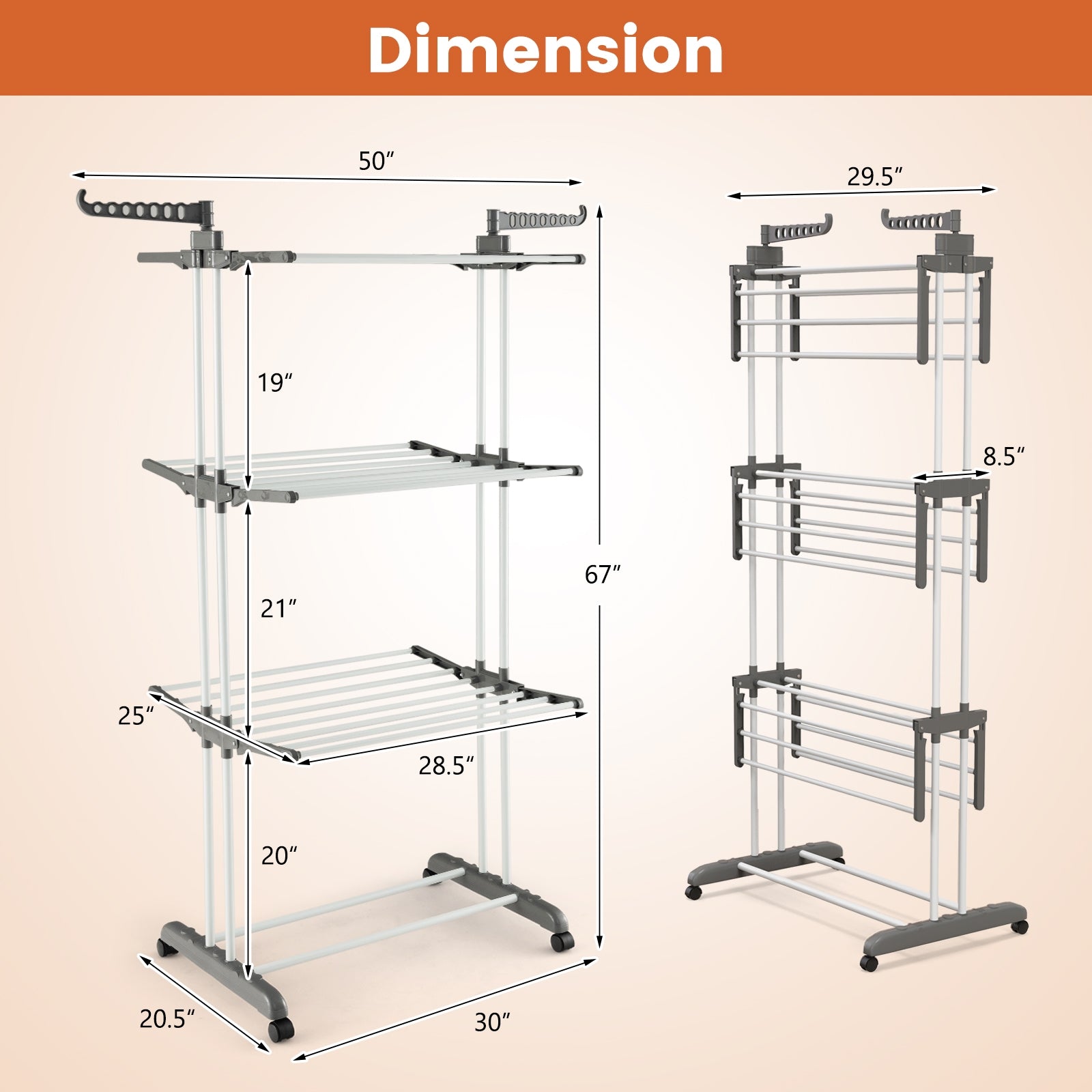 4-Tier Clothes Drying Rack, Rotatable Side Wings, Collapsible Shelves, Gray Drying Racks at Gallery Canada