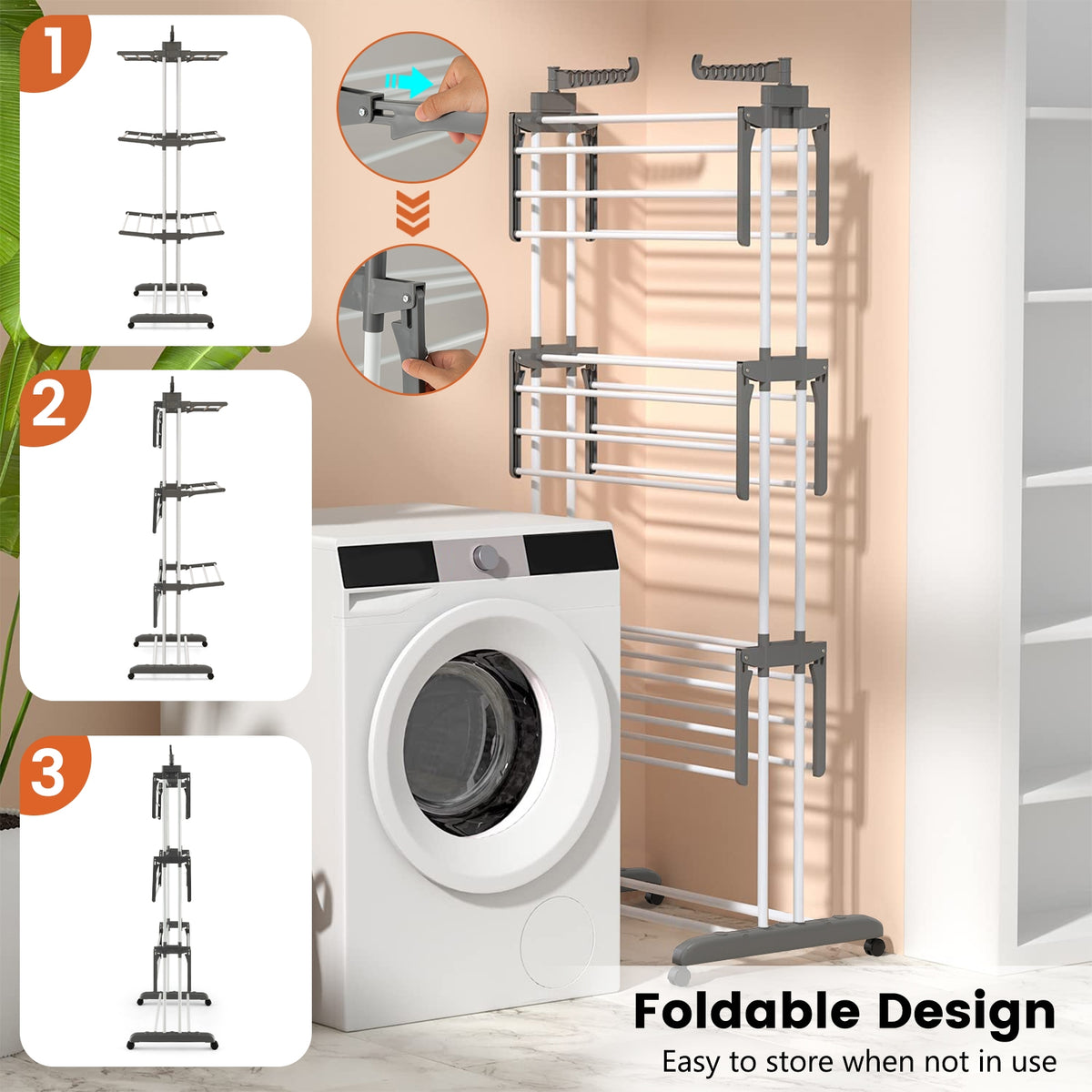 4-Tier Clothes Drying Rack, Rotatable Side Wings, Collapsible Shelves, Gray Drying Racks at Gallery Canada