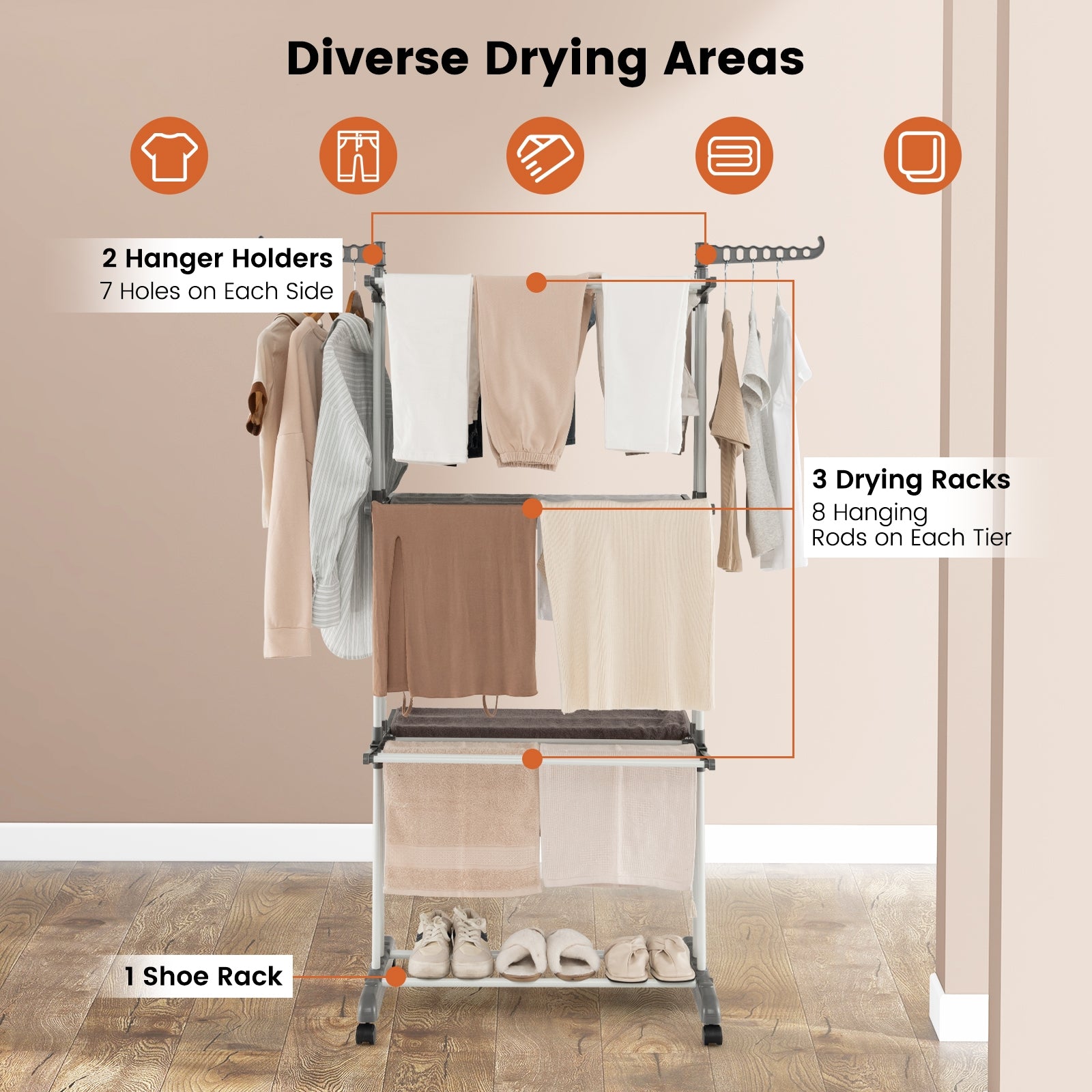 4-Tier Clothes Drying Rack, Rotatable Side Wings, Collapsible Shelves, Gray Drying Racks at Gallery Canada