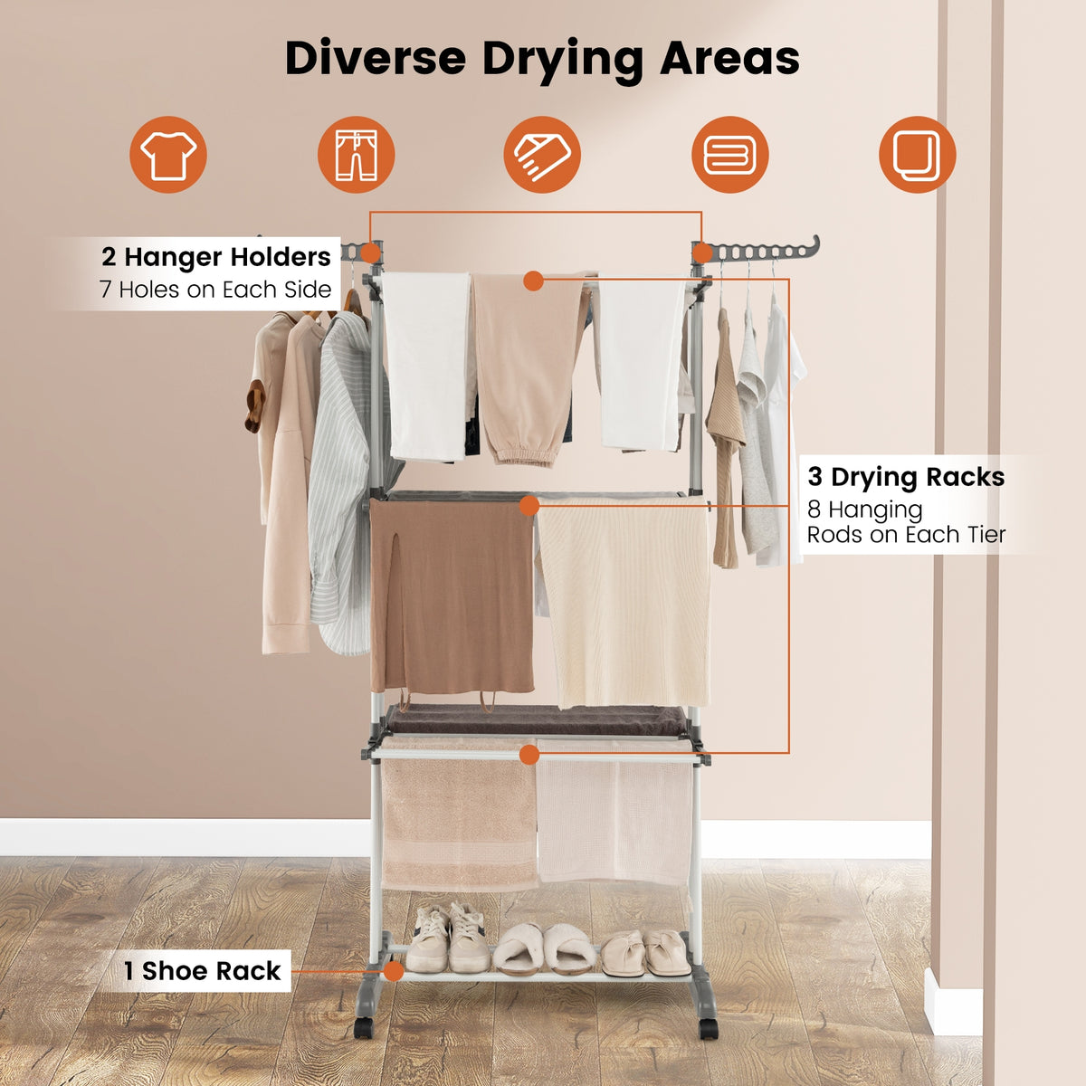 4-Tier Clothes Drying Rack, Rotatable Side Wings, Collapsible Shelves, Gray Drying Racks at Gallery Canada
