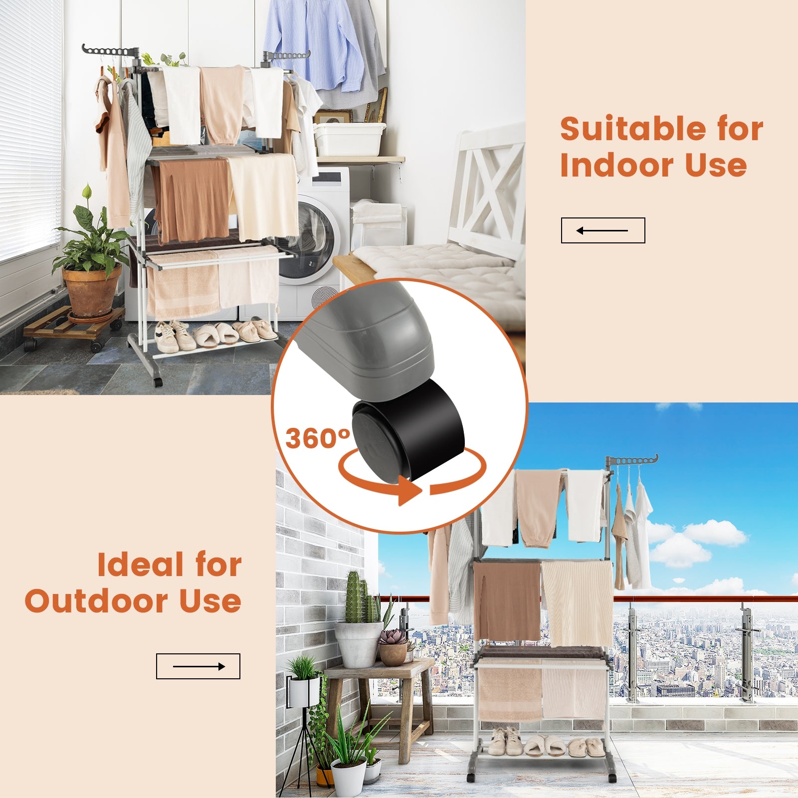 4-Tier Clothes Drying Rack, Rotatable Side Wings, Collapsible Shelves, Gray Drying Racks at Gallery Canada