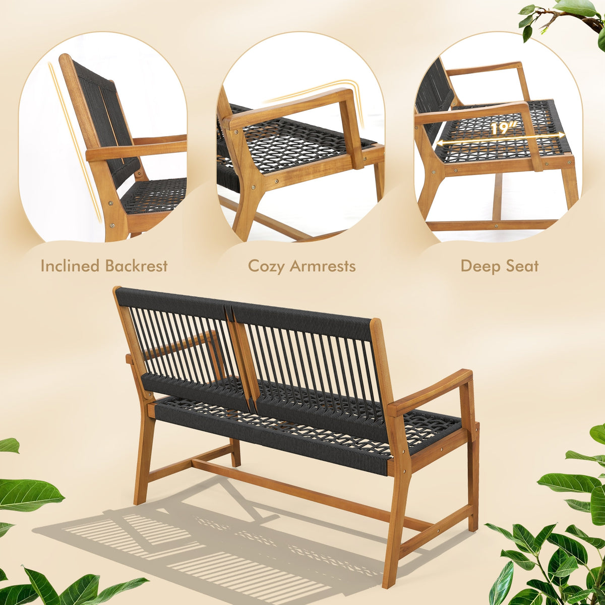 Outdoor Acacia Wood Bench With Backrest And Armrests Outdoor Benches at Gallery Canada