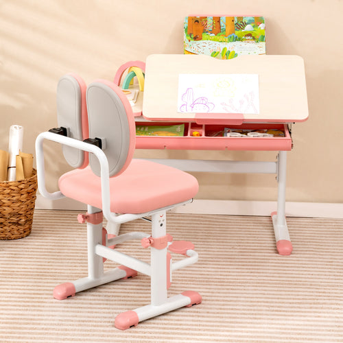 Height-Adjustable Kids Study Desk And Chair Set, Pink