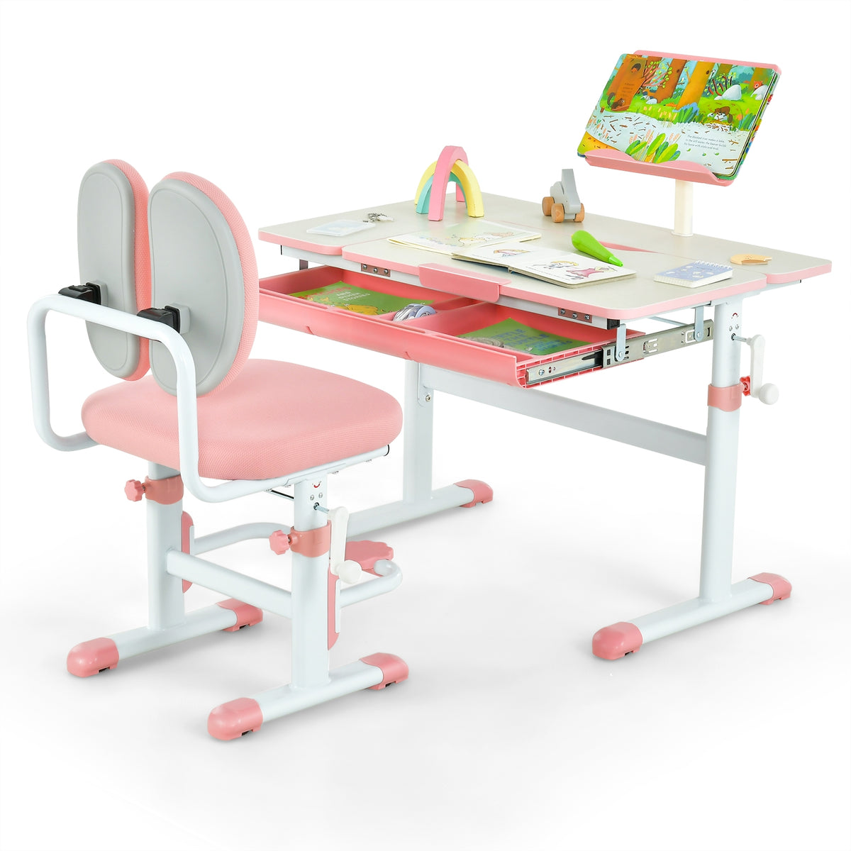 Height-Adjustable Kids Study Desk And Chair Set, Pink Kids Table & Chair Sets at Gallery Canada