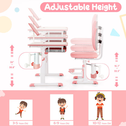 Height-Adjustable Kids Study Desk And Chair Set, Pink Kids Table & Chair Sets at Gallery Canada
