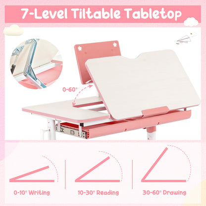 Height-Adjustable Kids Study Desk And Chair Set, Pink Kids Table & Chair Sets at Gallery Canada