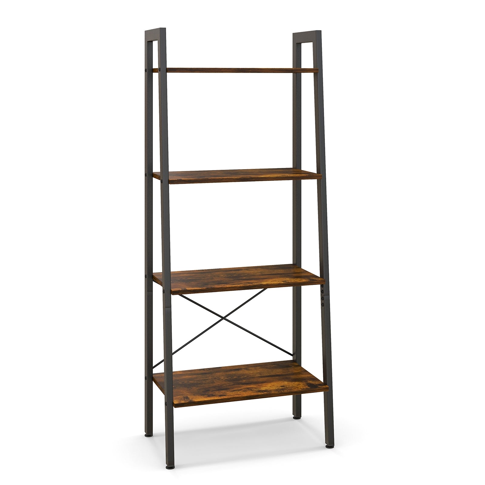 4-Tier Bookshelf, Metal Frame, Adjustable Foot Pads, Rustic Brown Bookcases Rustic Brown at Gallery Canada