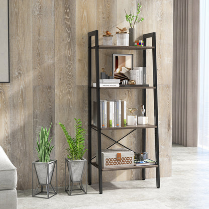 4-Tier Bookshelf, Metal Frame, Adjustable Foot Pads, Oak Bookcases at Gallery Canada