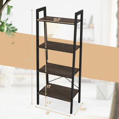 4-Tier Bookshelf, Metal Frame, Adjustable Foot Pads, Oak Bookcases at Gallery Canada