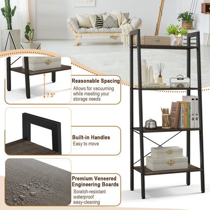 4-Tier Bookshelf, Metal Frame, Adjustable Foot Pads, Oak Bookcases at Gallery Canada