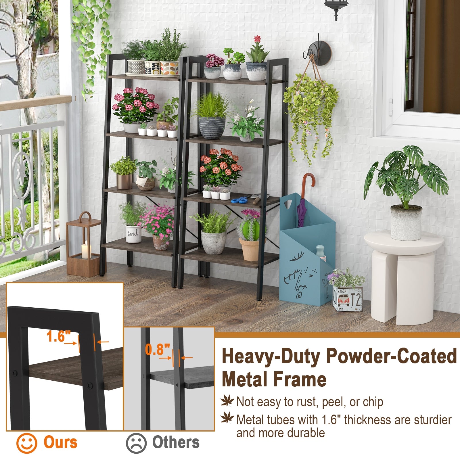 4-Tier Bookshelf, Metal Frame, Adjustable Foot Pads, Oak Bookcases at Gallery Canada
