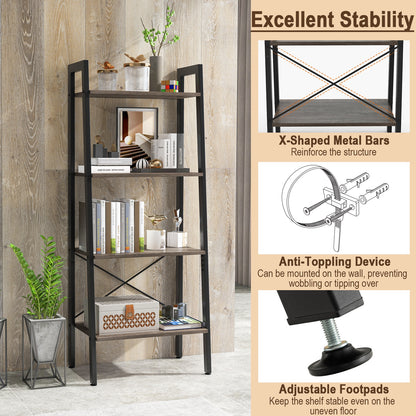 4-Tier Bookshelf, Metal Frame, Adjustable Foot Pads, Oak Bookcases at Gallery Canada