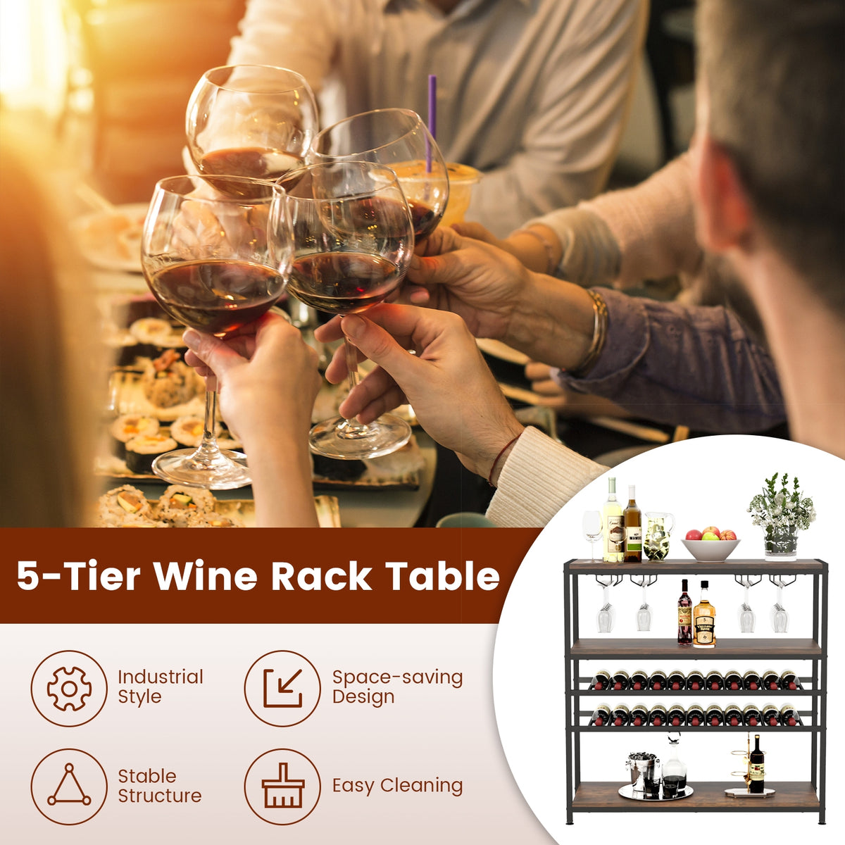 5-Tier Wine Rack Table With Glasses Holder Wine Racks at Gallery Canada