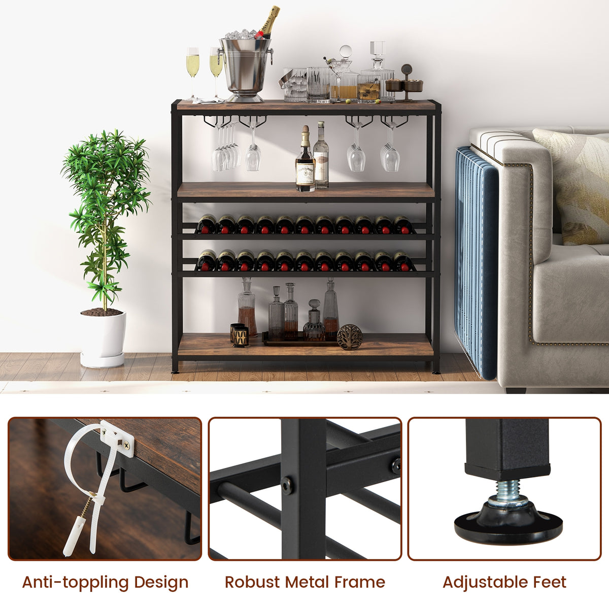 5-Tier Wine Rack Table With Glasses Holder Wine Racks at Gallery Canada