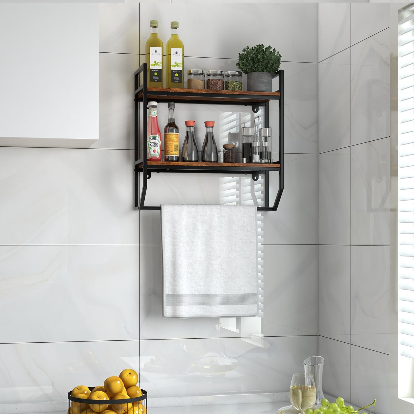 Wall Mounted Over Toilet Shelf, Metal Frame, Black Towel Racks at Gallery Canada