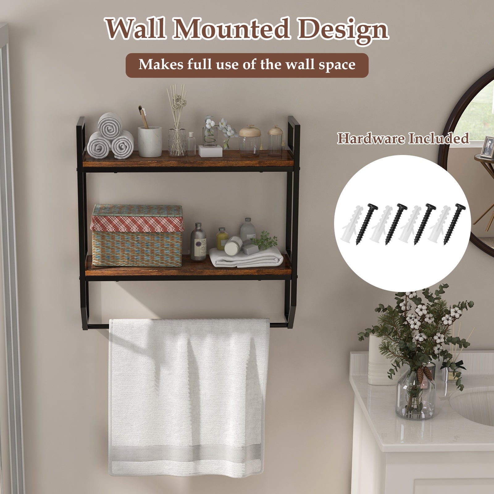Wall Mounted Over Toilet Shelf, Metal Frame, Black Towel Racks at Gallery Canada