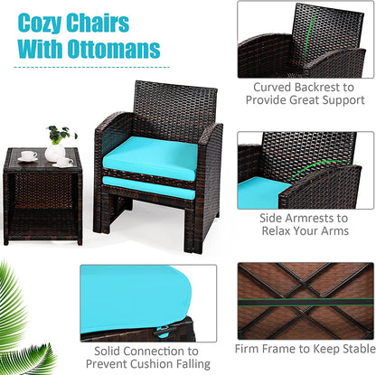 Patio Rattan Furniture Set, 5 Pieces, Ottoman, Tempered Glass Table, Turquoise Outdoor Seating & Patio Chairs at Gallery Canada