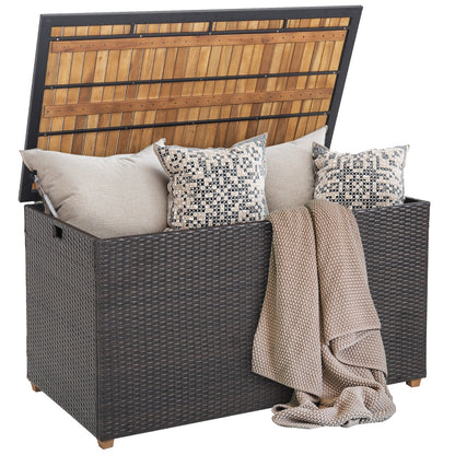 Rattan Storage Box, 134 Gallon, Zippered Liner, Acacia Wood Top, Brown Sheds & Outdoor Storage at Gallery Canada