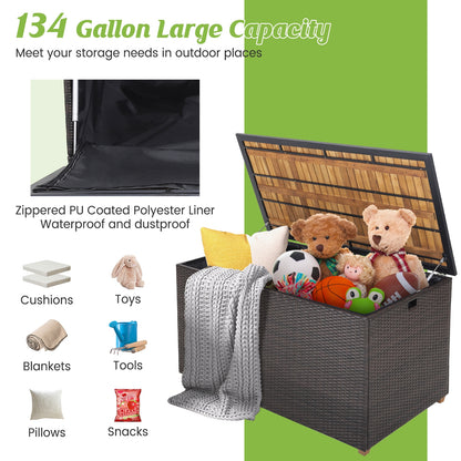 Rattan Storage Box, 134 Gallon, Zippered Liner, Acacia Wood Top, Brown Sheds & Outdoor Storage at Gallery Canada