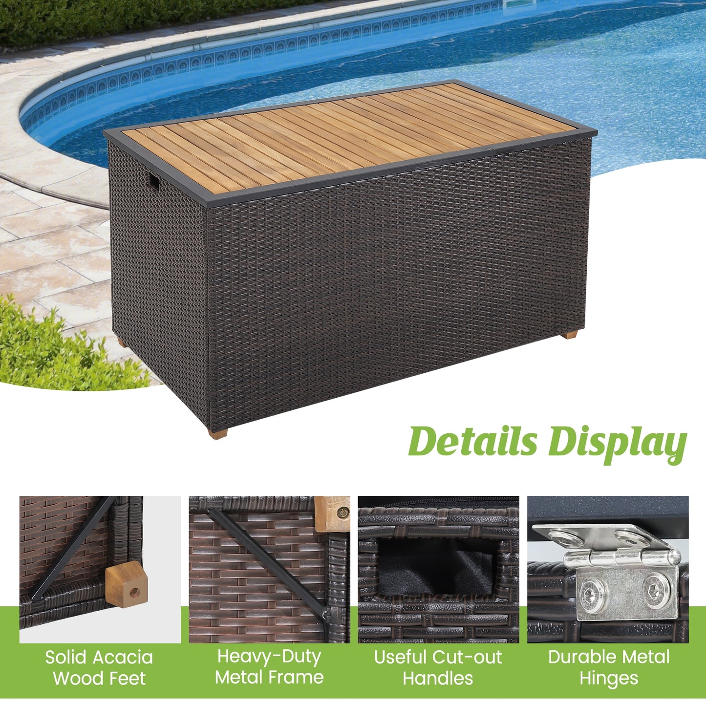 Rattan Storage Box, 134 Gallon, Zippered Liner, Acacia Wood Top, Brown Sheds & Outdoor Storage at Gallery Canada