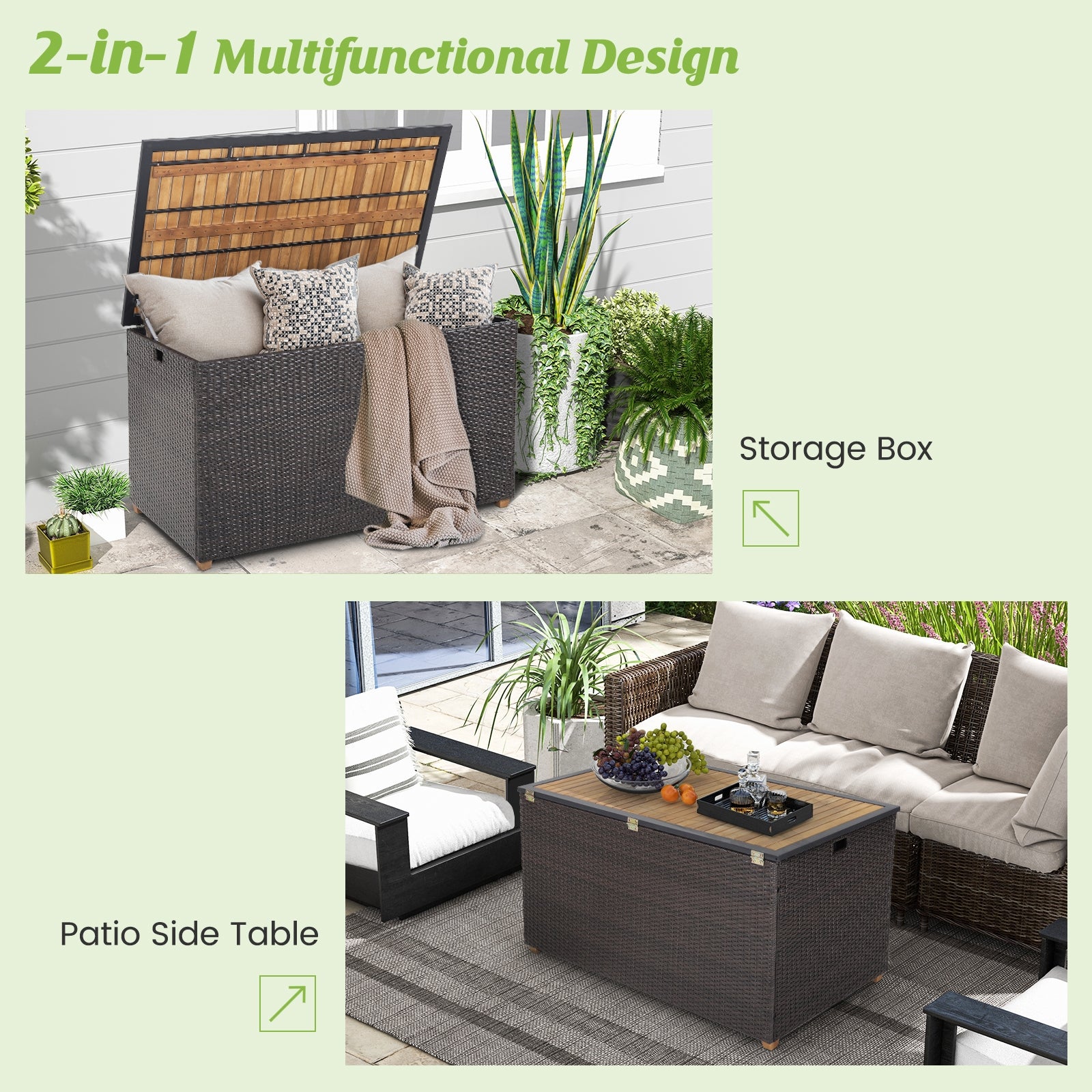 Rattan Storage Box, 134 Gallon, Zippered Liner, Acacia Wood Top, Brown Sheds & Outdoor Storage at Gallery Canada