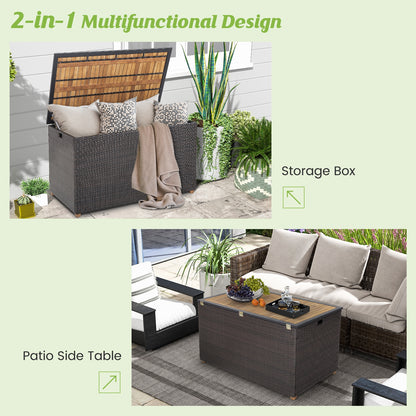 Rattan Storage Box, 134 Gallon, Zippered Liner, Acacia Wood Top, Brown Sheds & Outdoor Storage at Gallery Canada