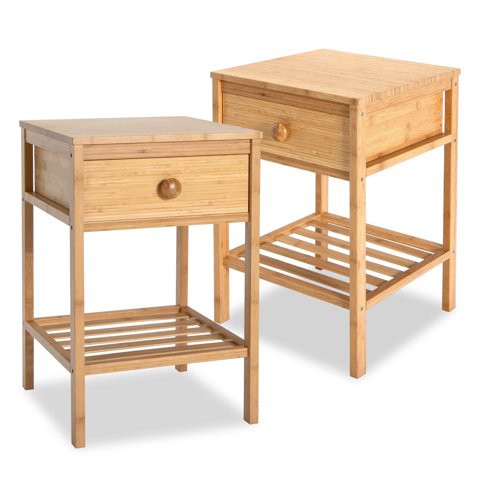 Bamboo End Tables, Set of 2, With Drawer and Open Shelf, Natural Nightstands at Gallery Canada