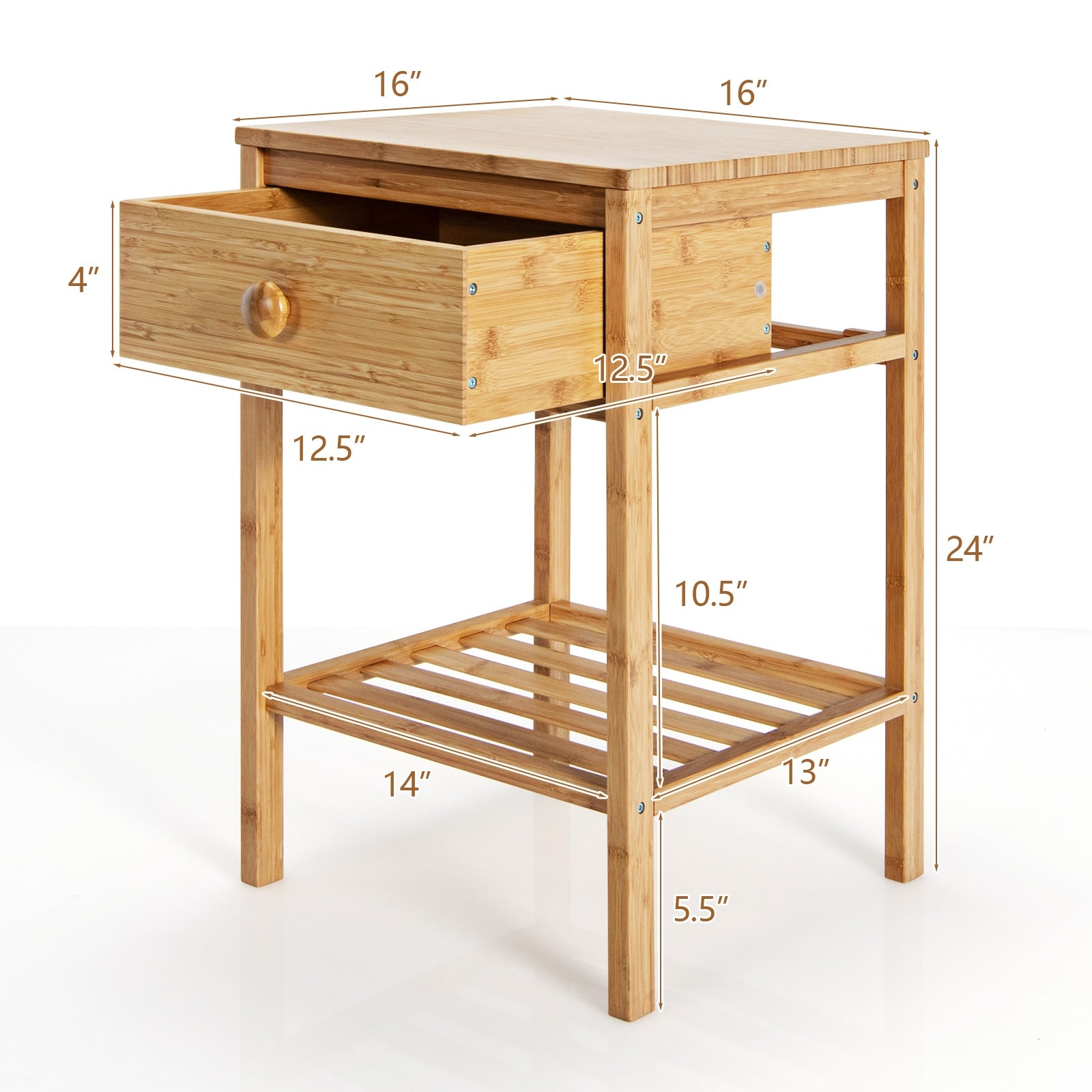 Bamboo End Tables, Set of 2, With Drawer and Open Shelf, Natural Nightstands at Gallery Canada