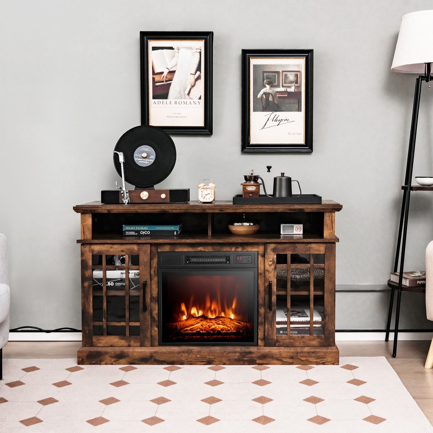 48 Inch Electric Fireplace TV Stand, For TVs Up To 55 Inch, Brown Entertainment Centers & TV Stands at Gallery Canada