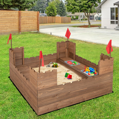 Kids Wooden Sandbox With Bottom Liner, Natural, Red Sandboxes at Gallery Canada