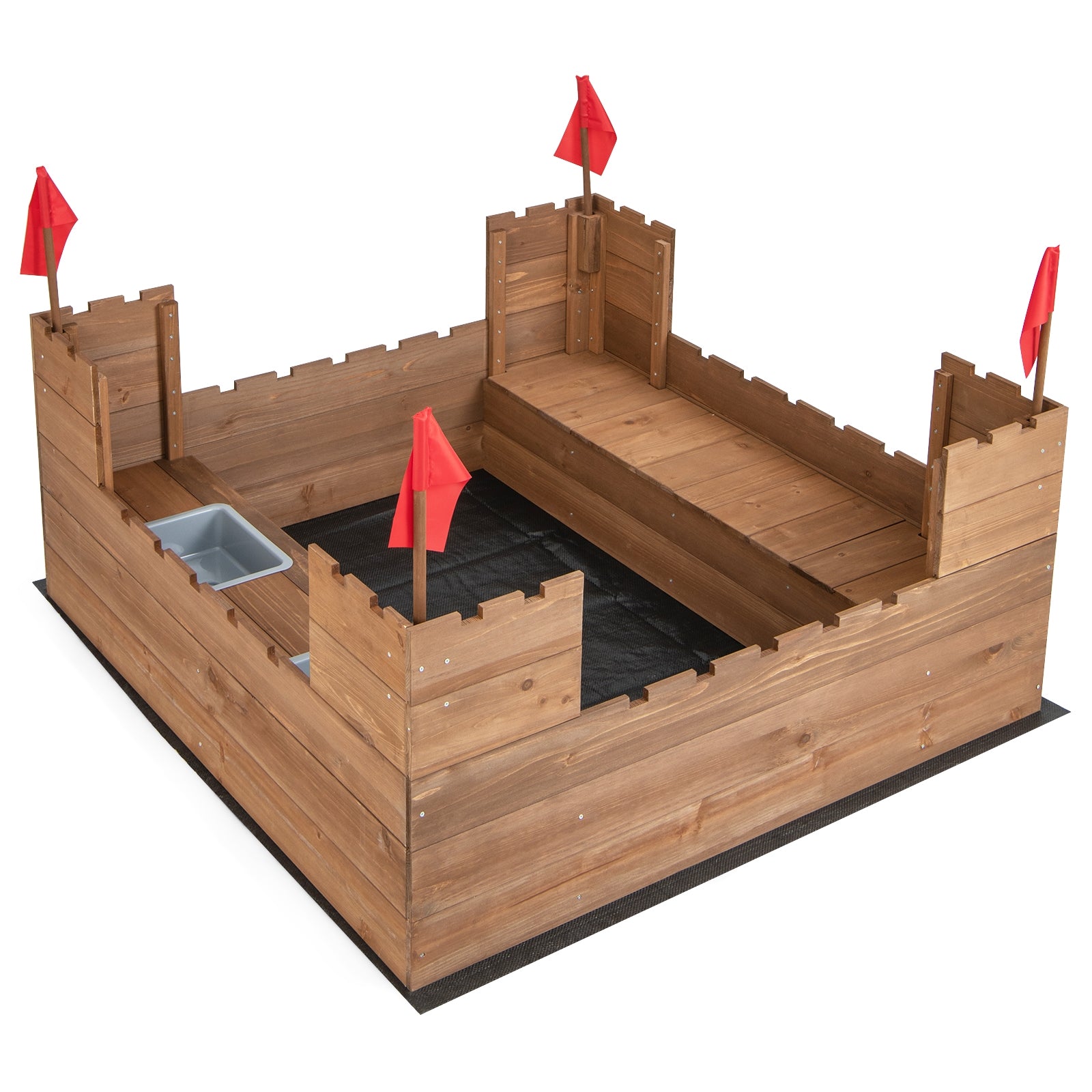 Kids Wooden Sandbox With Bottom Liner, Natural, Red Sandboxes at Gallery Canada
