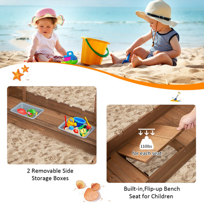 Kids Wooden Sandbox With Bottom Liner, Natural, Red Sandboxes at Gallery Canada