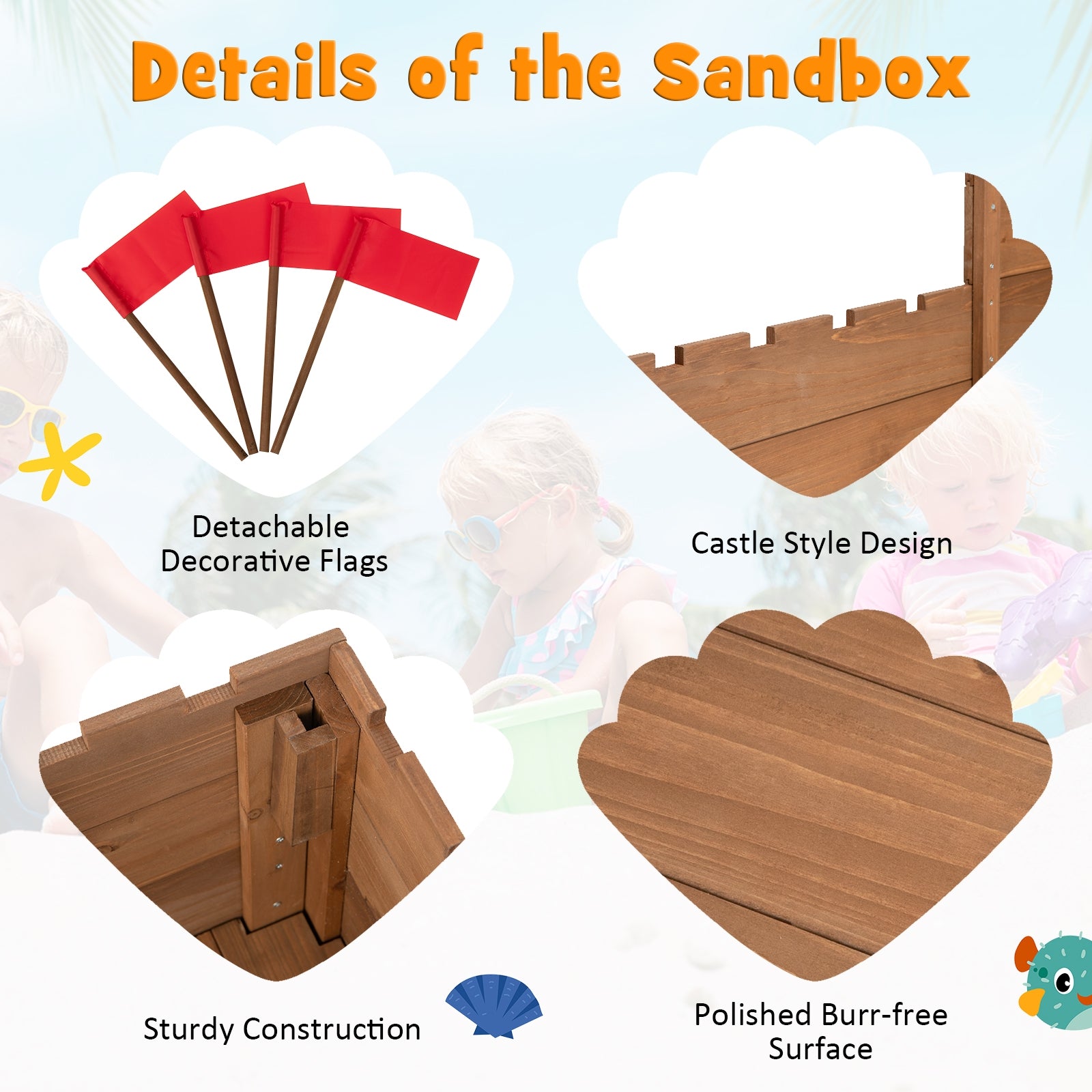 Kids Wooden Sandbox With Bottom Liner, Natural, Red Sandboxes at Gallery Canada