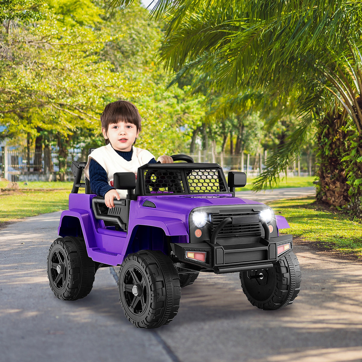 12V Kids Ride On Truck, Remote Control, Headlights, Purple Powered Ride On Toys at Gallery Canada
