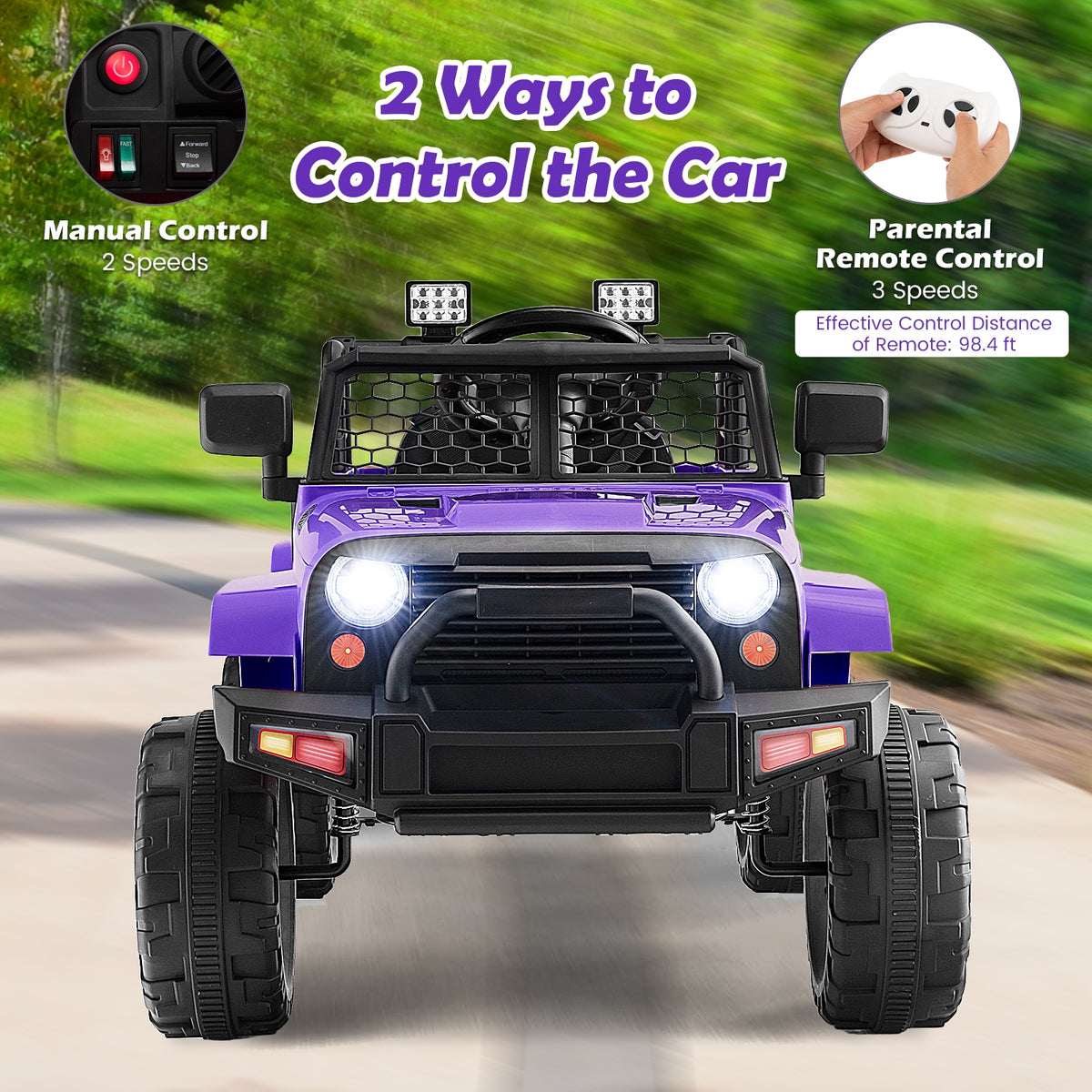 12V Kids Ride On Truck, Remote Control, Headlights, Purple Powered Ride On Toys at Gallery Canada