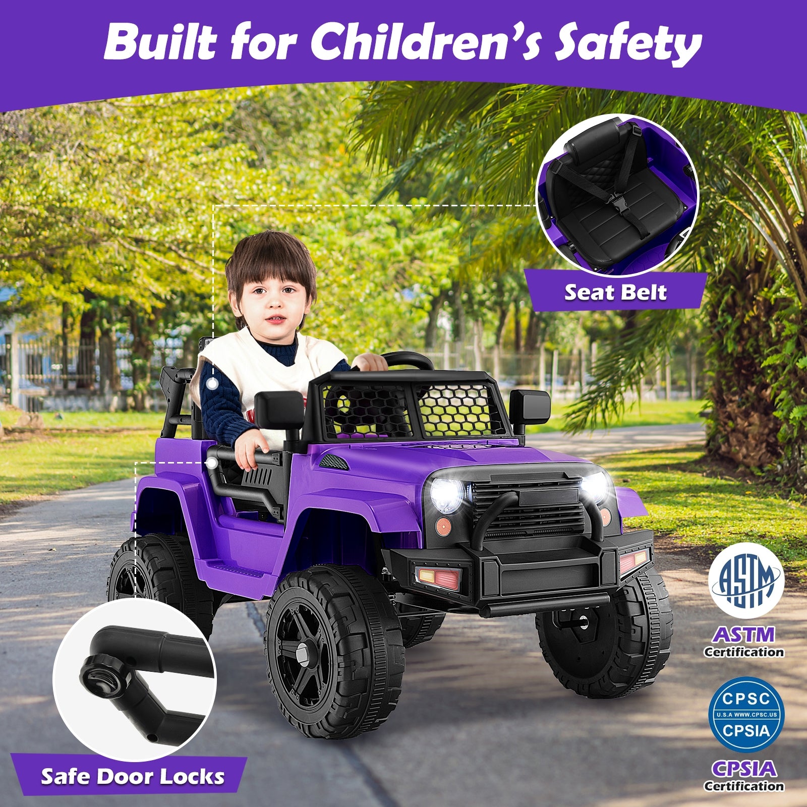 12V Kids Ride On Truck, Remote Control, Headlights, Purple Powered Ride On Toys at Gallery Canada