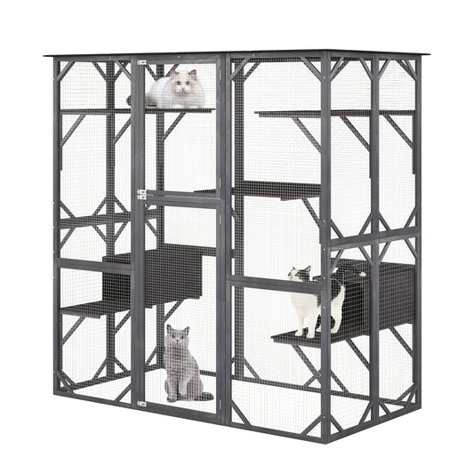 71 Inch Tall Outdoor Wooden Cat House, Weatherproof Asphalt Roof, Gray Cat Houses Gray at Gallery Canada
