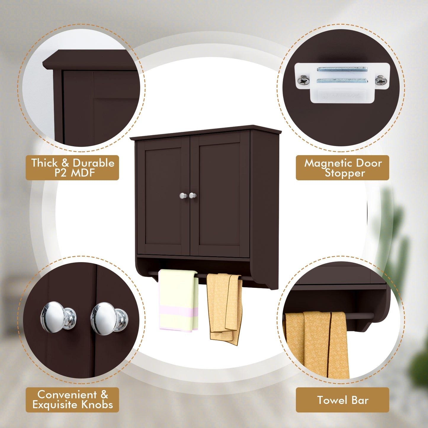 Wall Mounted Bathroom Medicine Cabinet With Towel Bar, Brown Wall Cabinets at Gallery Canada