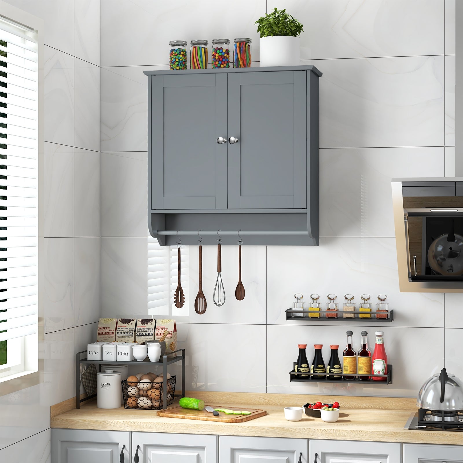 Wall Mounted Bathroom Storage Medicine Cabinet with Towel Bar, Gray Wall Cabinets at Gallery Canada