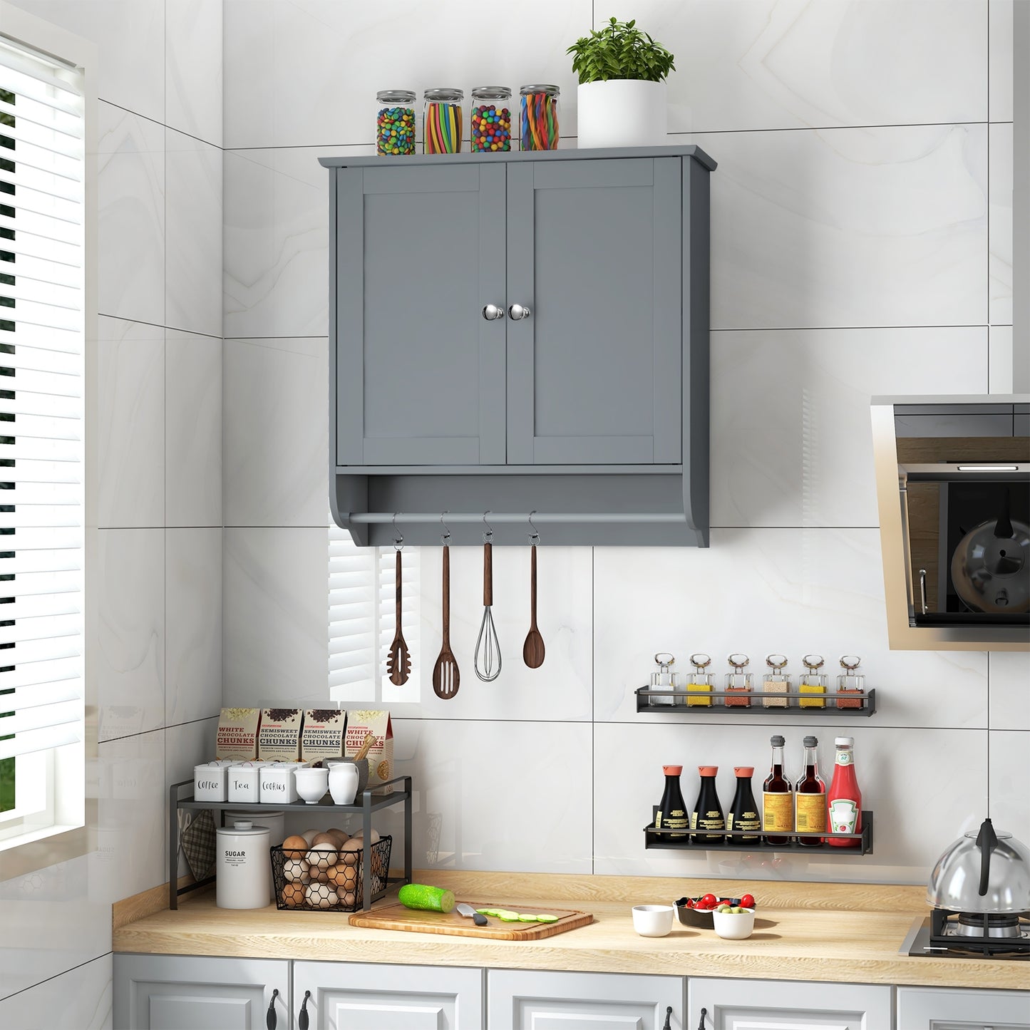 Wall Mounted Bathroom Storage Medicine Cabinet with Towel Bar, Gray Wall Cabinets at Gallery Canada