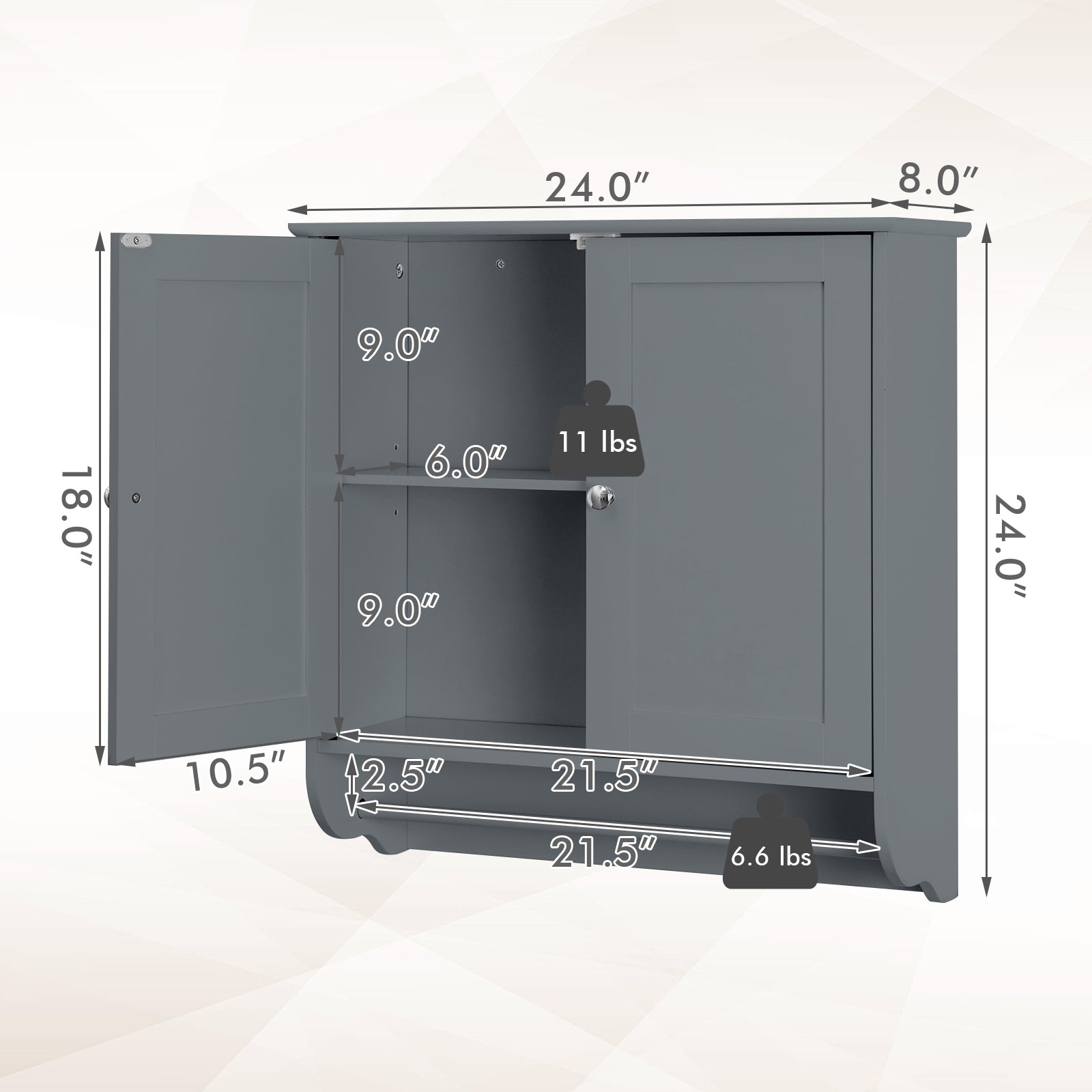 Wall Mounted Bathroom Storage Medicine Cabinet with Towel Bar, Gray Wall Cabinets at Gallery Canada