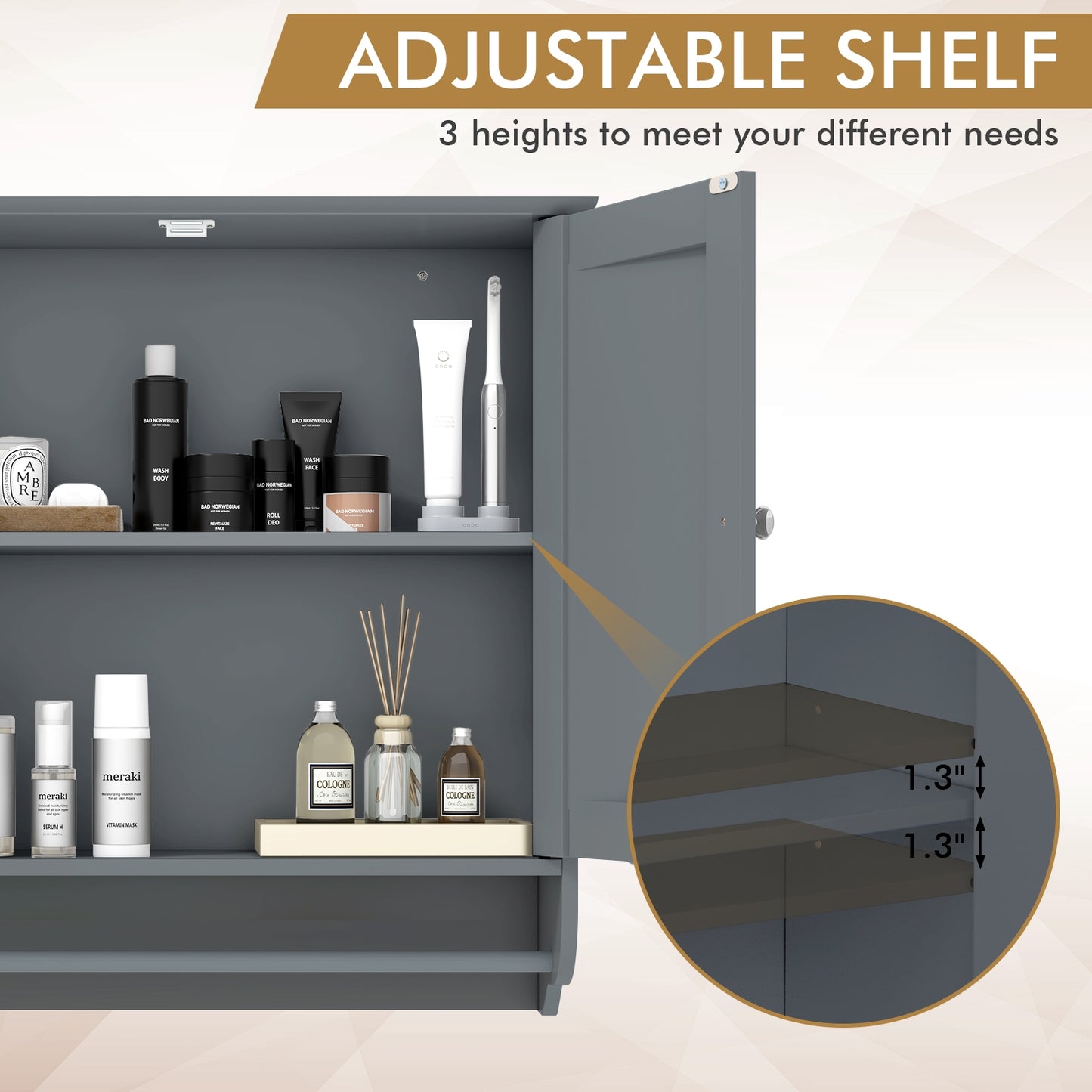 Wall Mounted Bathroom Storage Medicine Cabinet with Towel Bar, Gray Wall Cabinets at Gallery Canada