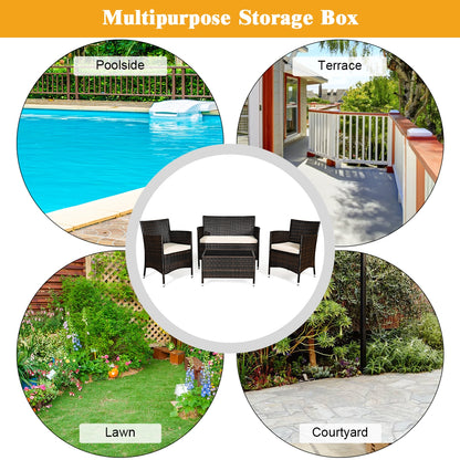 4 Piece Outdoor Rattan Sofa Set, Glass Coffee Table, Gray, Beige Patio Conversation Sets at Gallery Canada