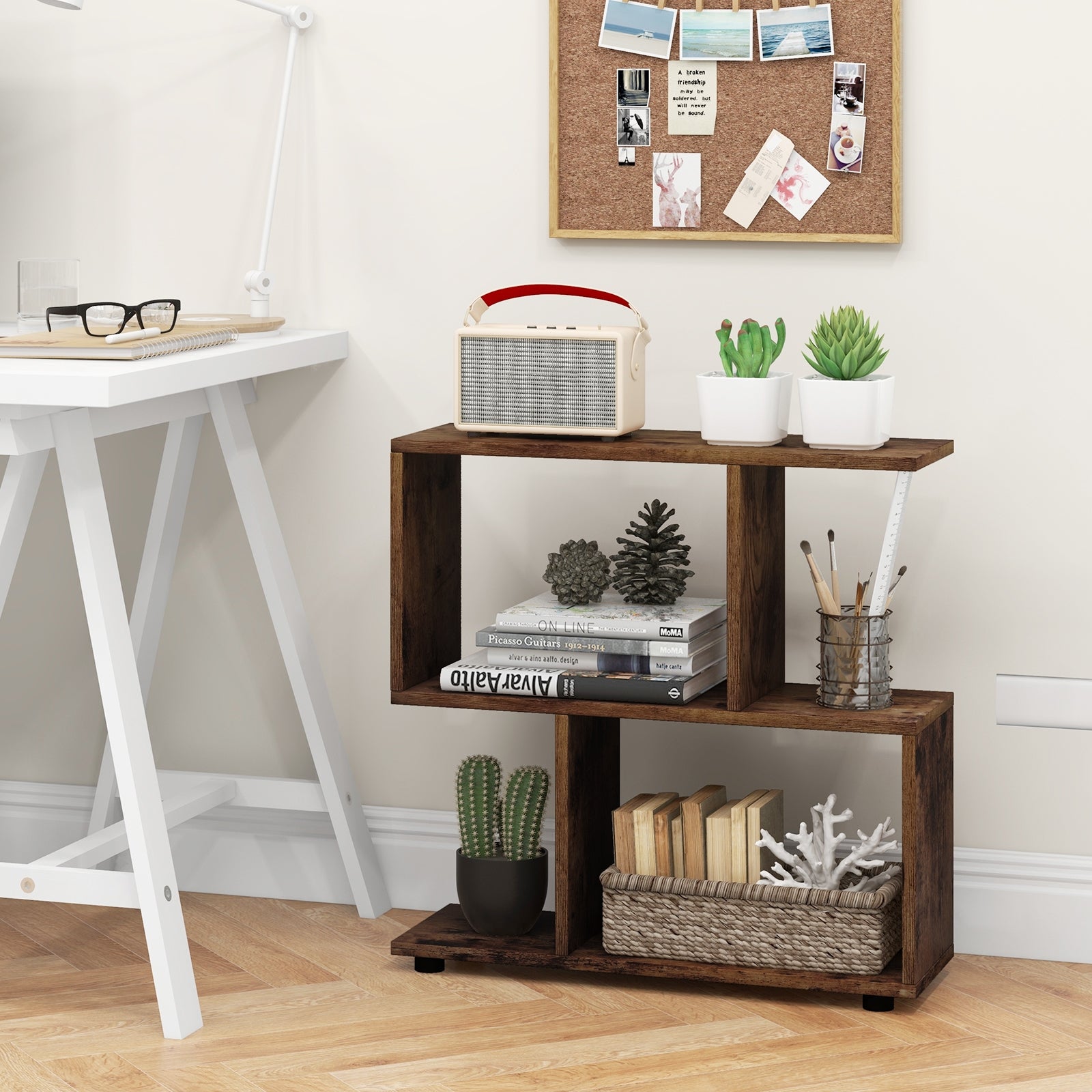24 Inch 3-Tier Geometric Bookshelf, Brown Bookcases at Gallery Canada