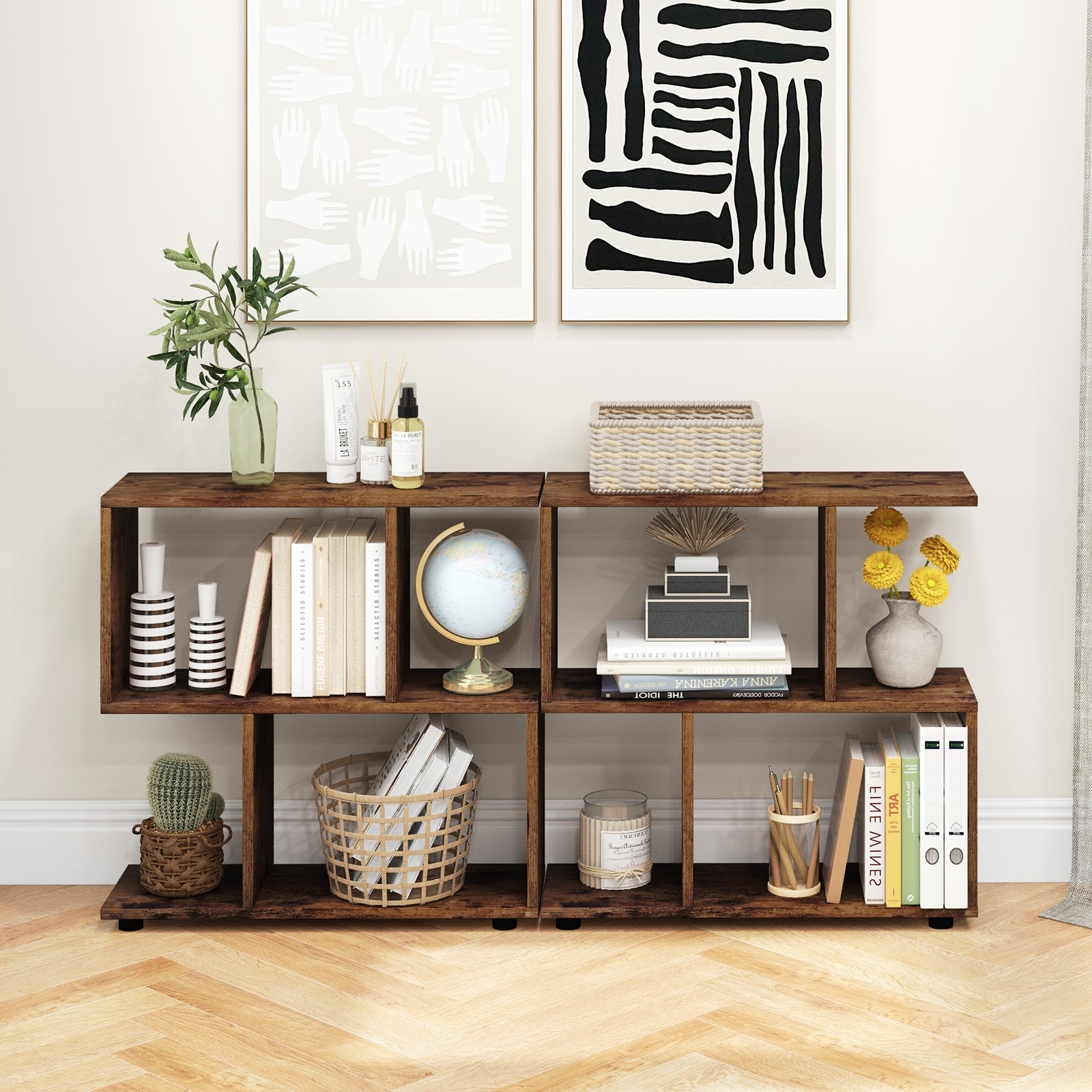24 Inch 3-Tier Geometric Bookshelf, Brown Bookcases at Gallery Canada