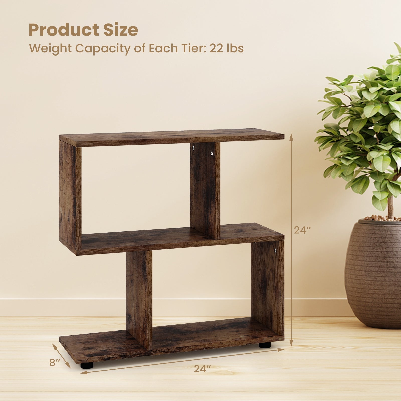 24 Inch 3-Tier Geometric Bookshelf, Brown Bookcases at Gallery Canada