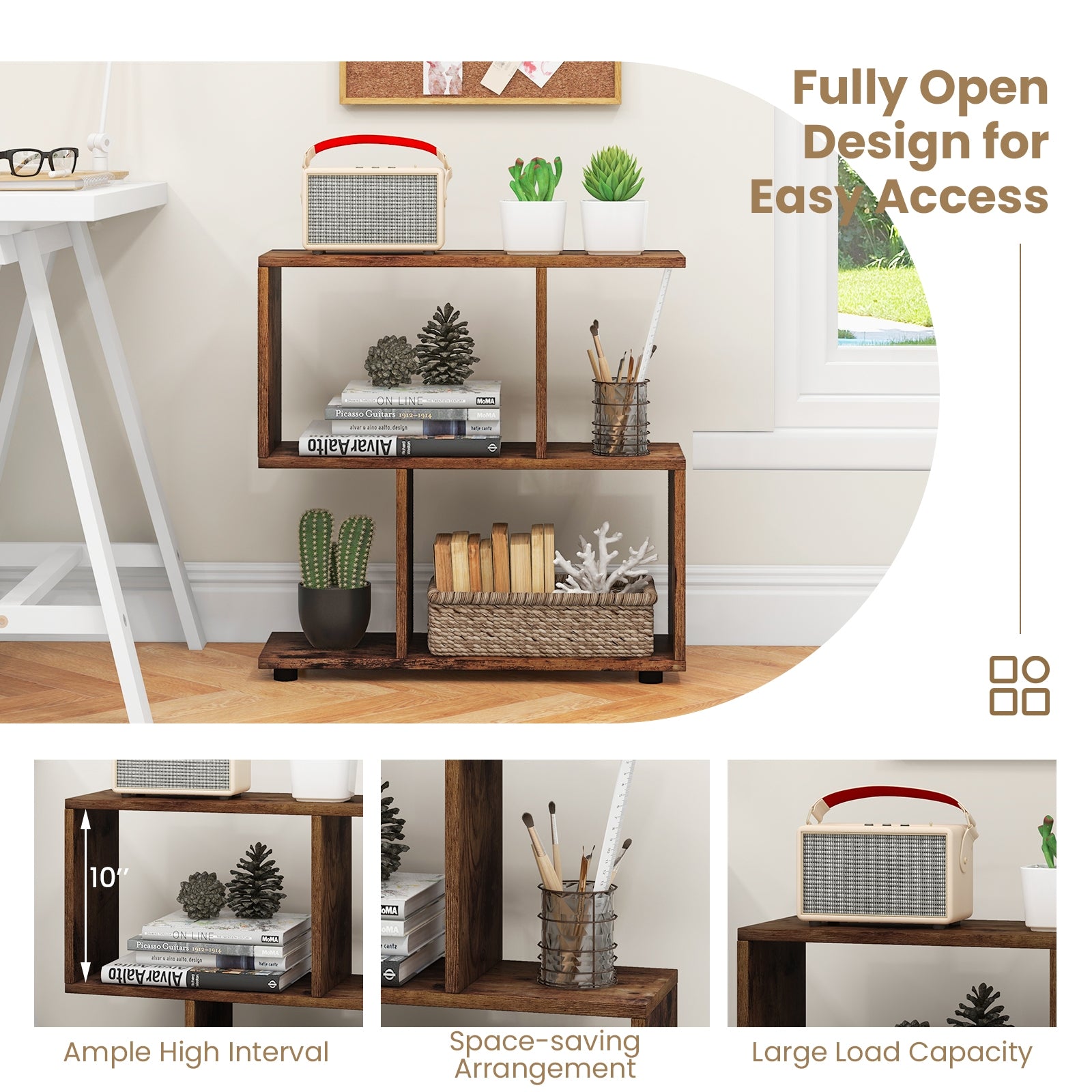 24 Inch 3-Tier Geometric Bookshelf, Brown Bookcases at Gallery Canada