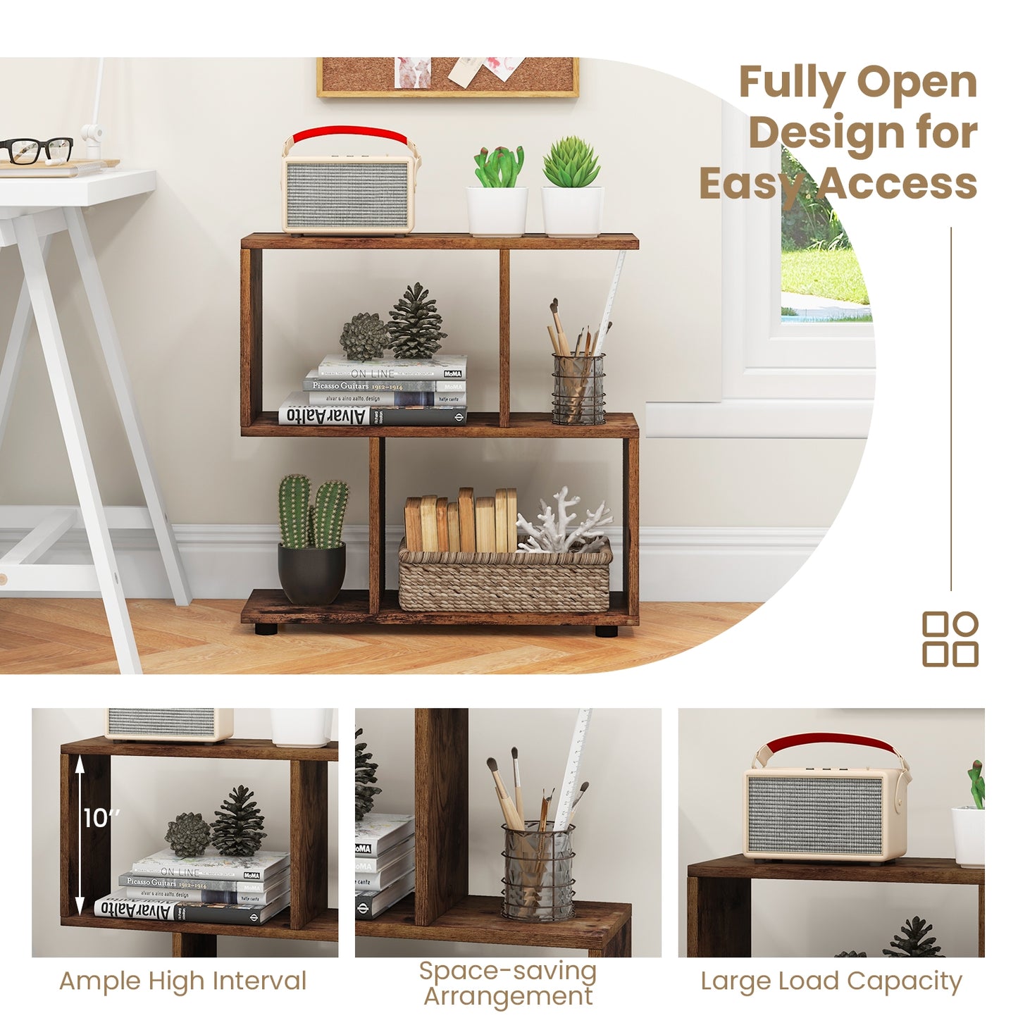24 Inch 3-Tier Geometric Bookshelf, Brown Bookcases at Gallery Canada