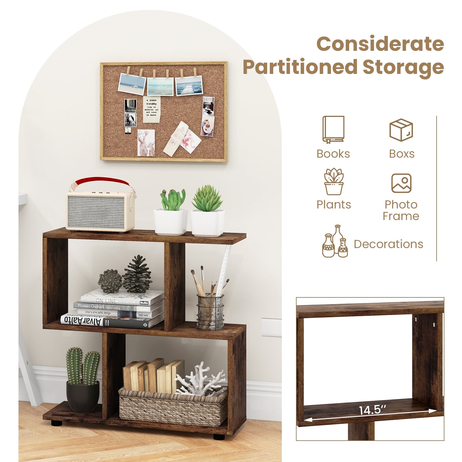24 Inch 3-Tier Geometric Bookshelf, Brown Bookcases at Gallery Canada