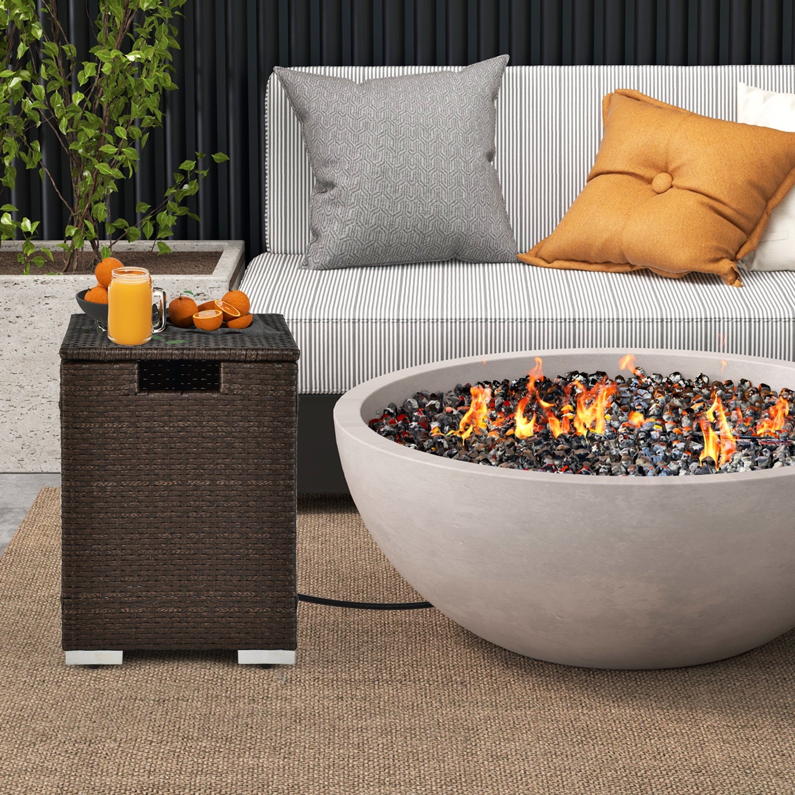 2-In-1 Patio Rattan Gas Propane Tank Cover, 20 lbs, Brown Fire Pits at Gallery Canada